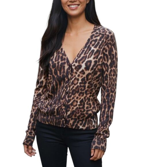 Lucky Brand Leopard Cardigan Brown Women's Size XSmall - Picture 1 of 4